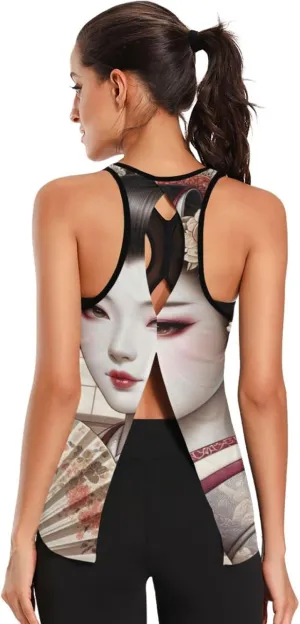 Women's Workout Tank Top Japanese-Geisha-Girl Sleeveless Sport Gym Top Athletic Yoga Tank Top