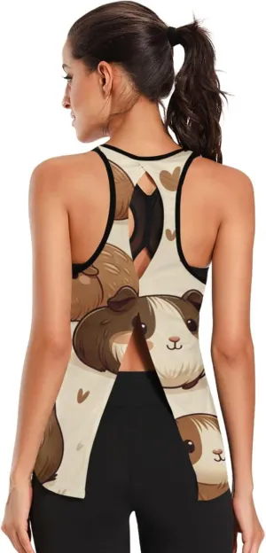 Women's Workout Tank Top Lovely-Guinea-Pig Sleeveless Sport Gym Top Athletic Yoga Tank Top
