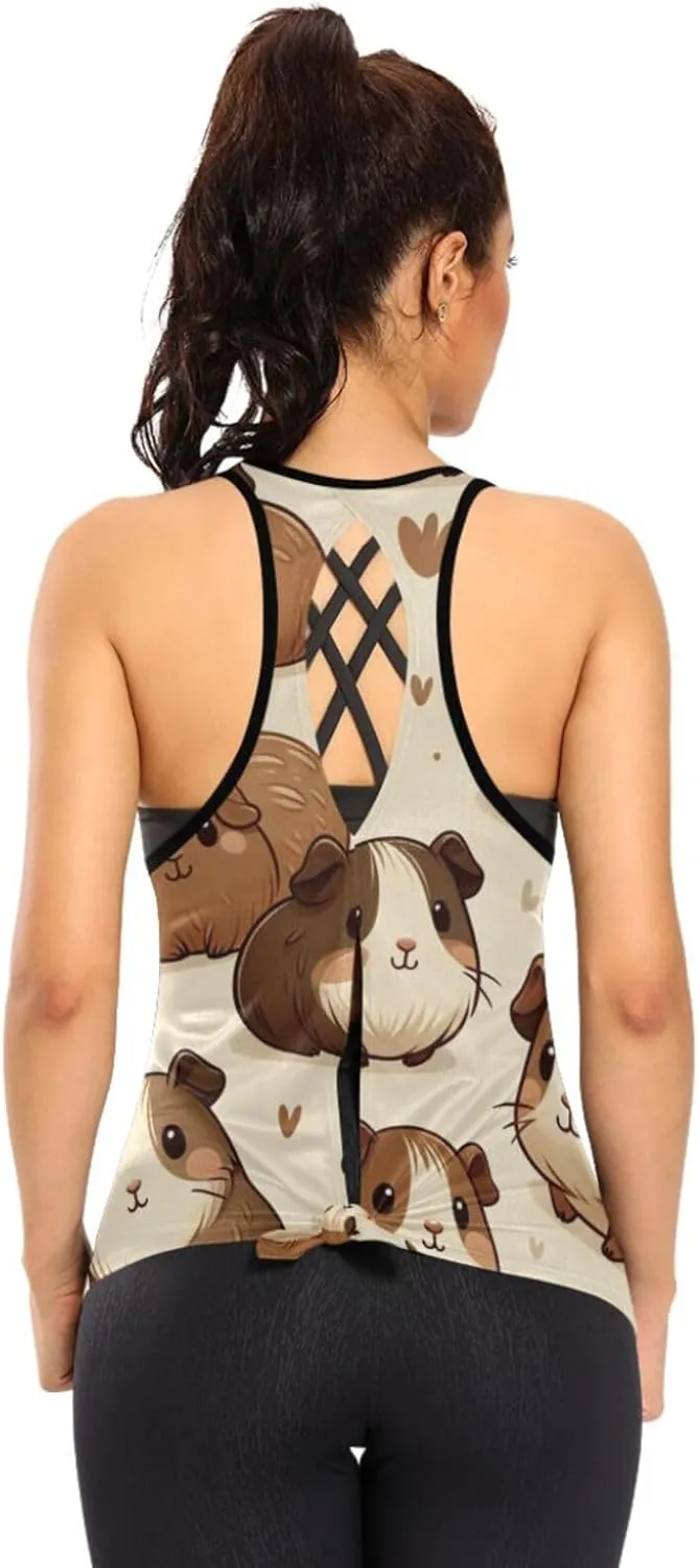 Women's Workout Tank Top Lovely-Guinea-Pig Sleeveless Sport Gym Top Athletic Yoga Tank Top