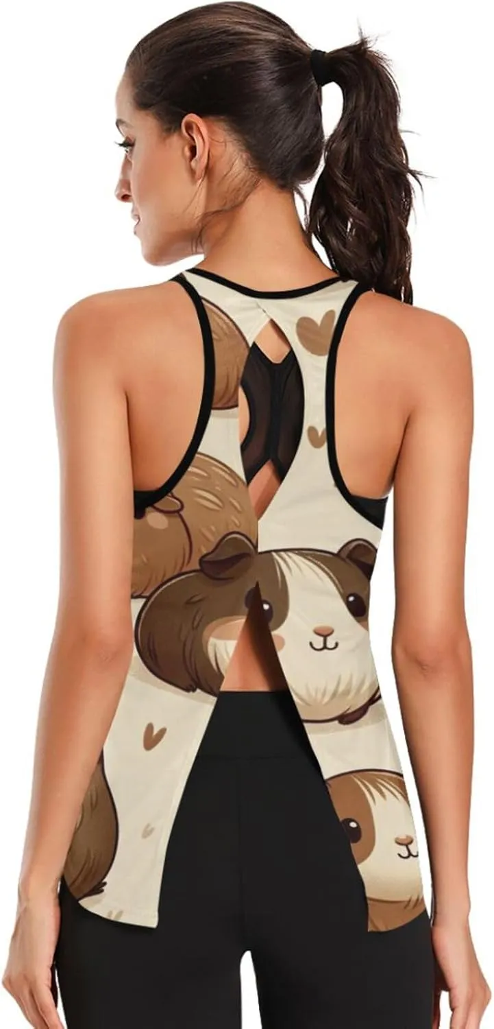 Women's Workout Tank Top Lovely-Guinea-Pig Sleeveless Sport Gym Top Athletic Yoga Tank Top