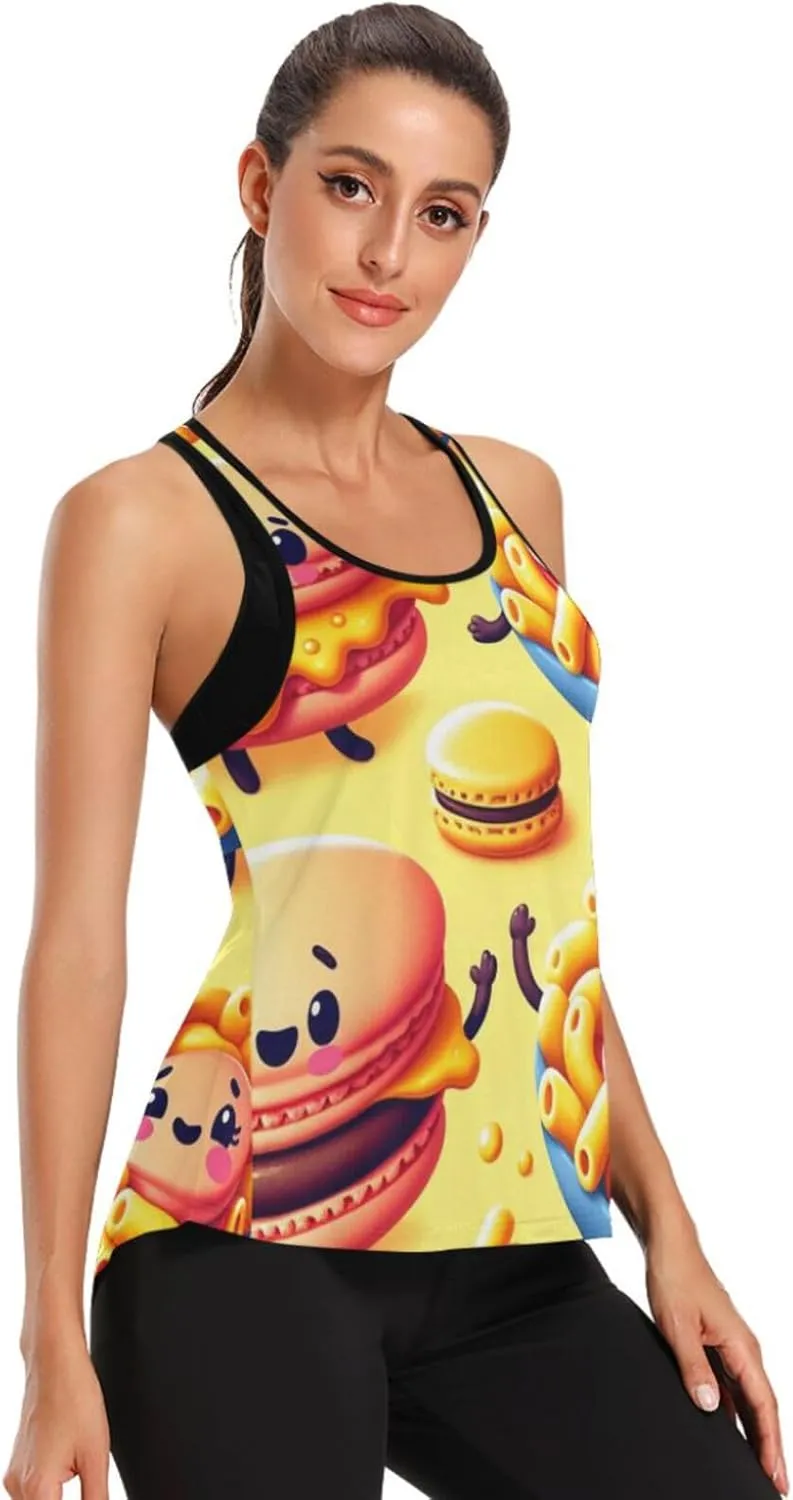 Women's Workout Tank Top Macaron-Cheese-Hamburger Sleeveless Sport Gym Top Athletic Yoga Tank Top