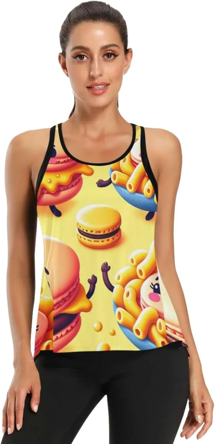 Women's Workout Tank Top Macaron-Cheese-Hamburger Sleeveless Sport Gym Top Athletic Yoga Tank Top