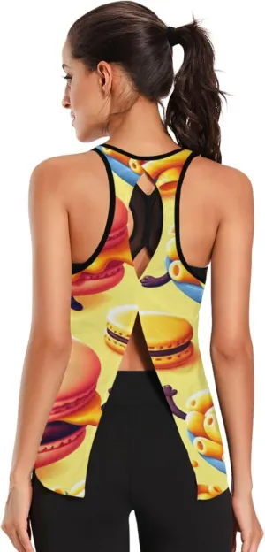 Women's Workout Tank Top Macaron-Cheese-Hamburger Sleeveless Sport Gym Top Athletic Yoga Tank Top