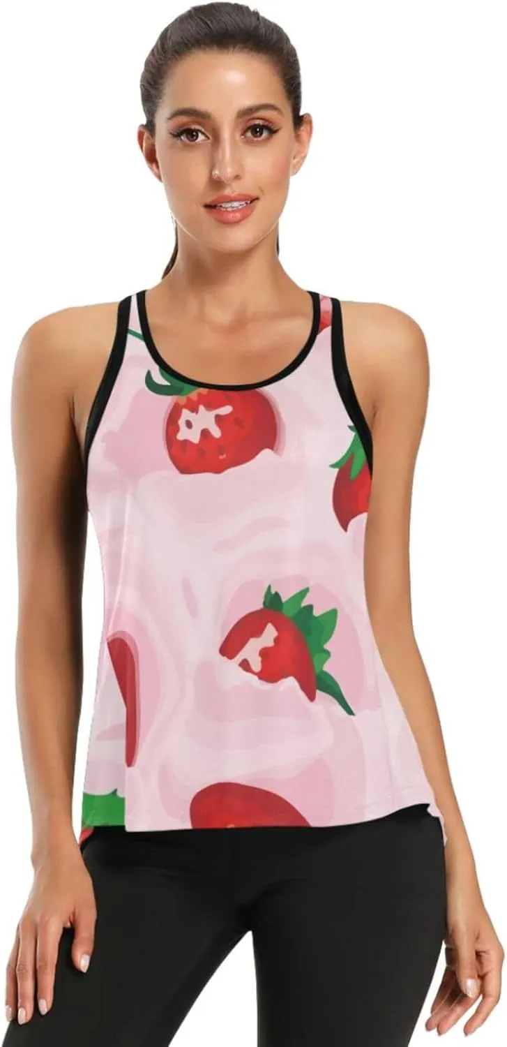 Women's Workout Tank Top Strawberry-Milkshake-Vegan Sleeveless Sport Gym Top Athletic Yoga Tank Top