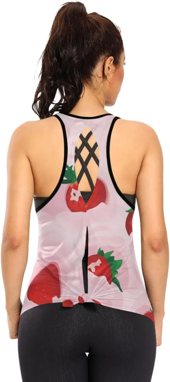 Women's Workout Tank Top Strawberry-Milkshake-Vegan Sleeveless Sport Gym Top Athletic Yoga Tank Top