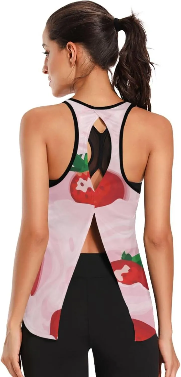 Women's Workout Tank Top Strawberry-Milkshake-Vegan Sleeveless Sport Gym Top Athletic Yoga Tank Top