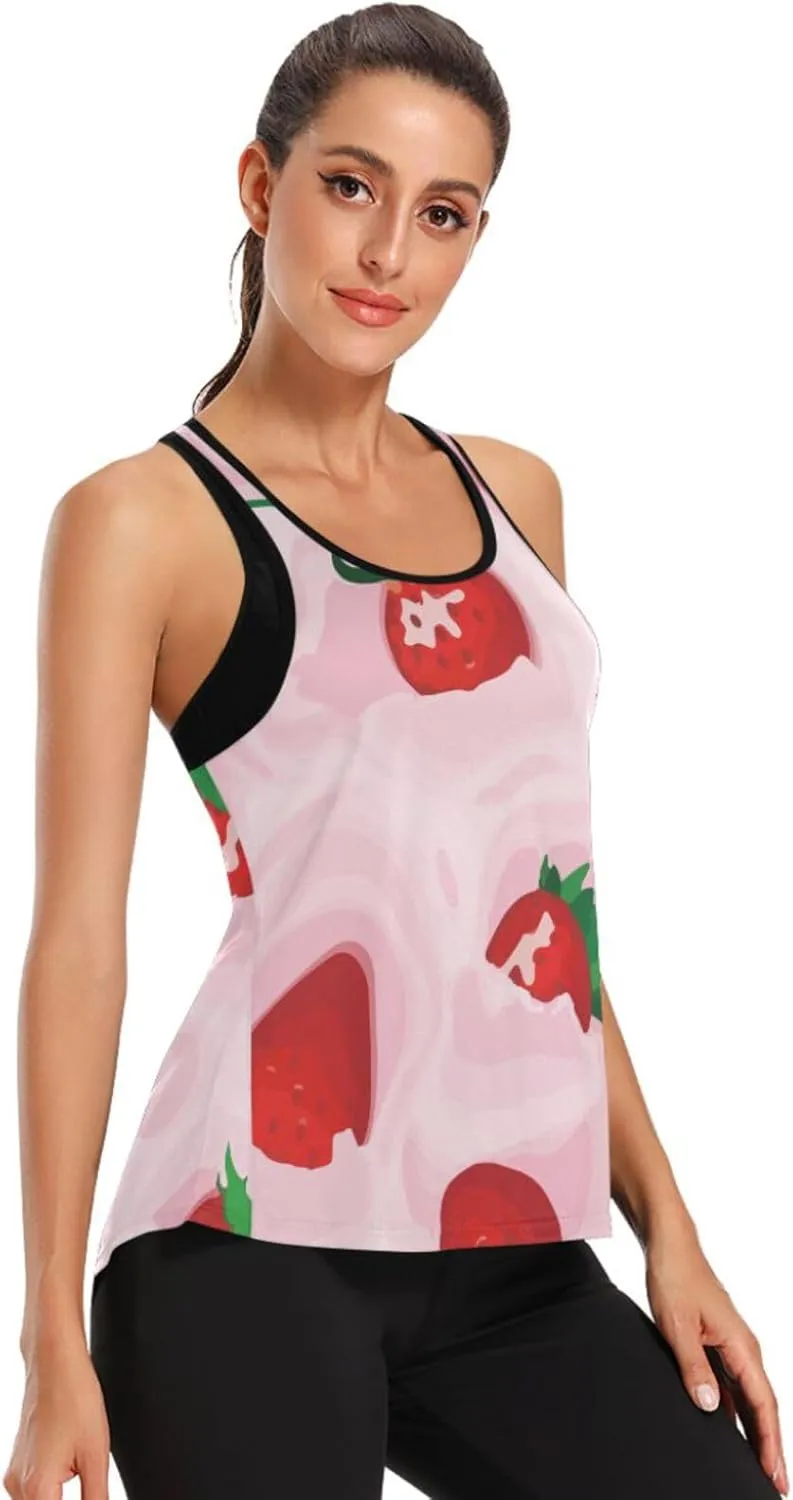 Women's Workout Tank Top Strawberry-Milkshake-Vegan Sleeveless Sport Gym Top Athletic Yoga Tank Top