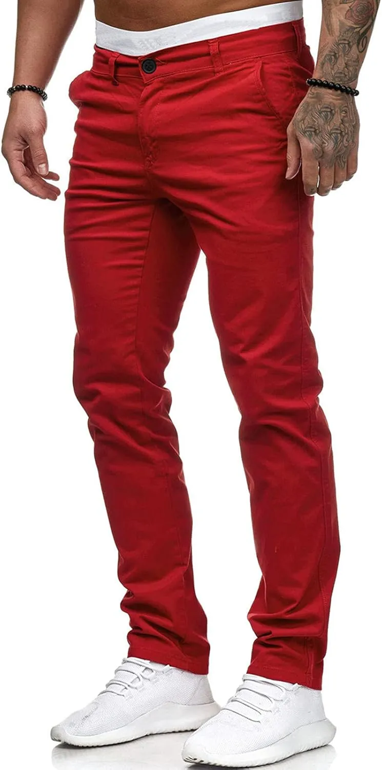 WUAI-Men Stretch Flat Front Chino Pant Slim Fit Casual Elastic Waist Workout Jogger Sweatpants Comfy Lounge Pants