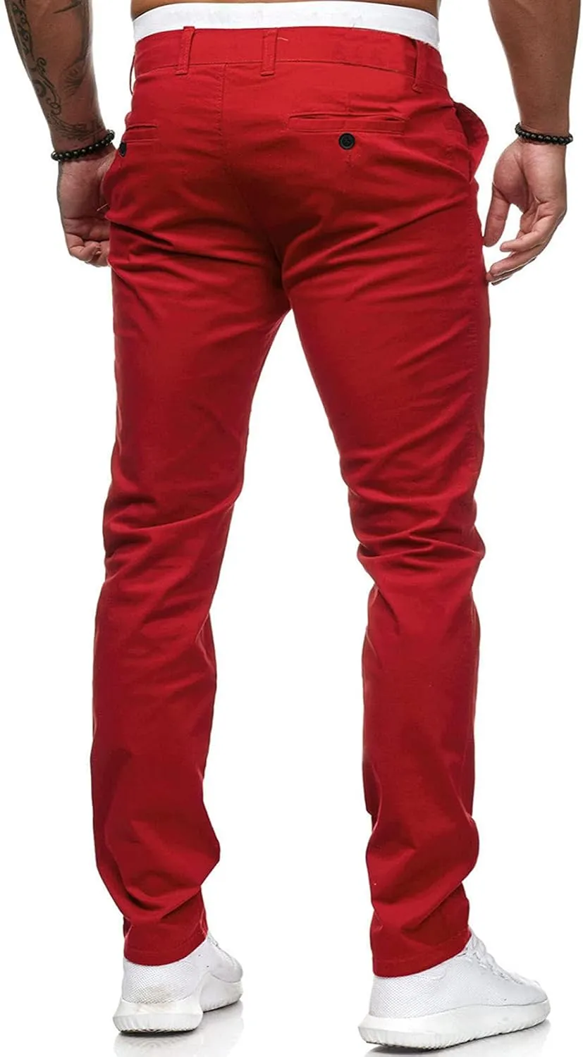 WUAI-Men Stretch Flat Front Chino Pant Slim Fit Casual Elastic Waist Workout Jogger Sweatpants Comfy Lounge Pants