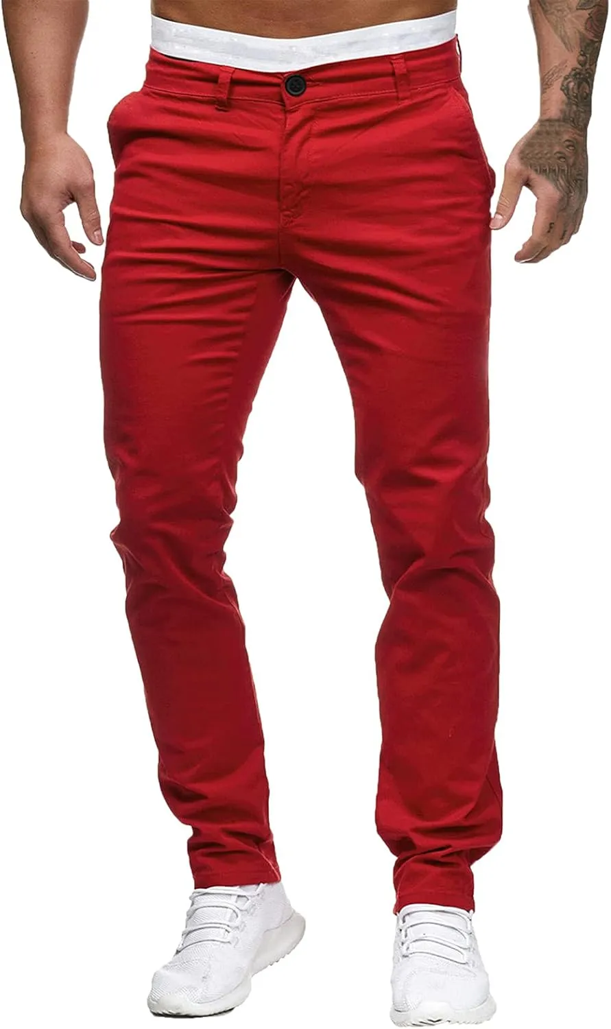 WUAI-Men Stretch Flat Front Chino Pant Slim Fit Casual Elastic Waist Workout Jogger Sweatpants Comfy Lounge Pants