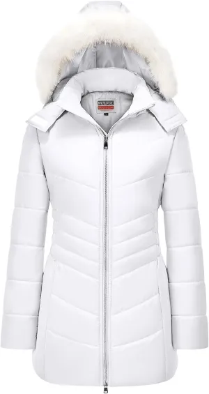 WULFUL Women's Winter Coats Long Warm Thicken Puffer Jackets Outwear With Removable Fur Hood