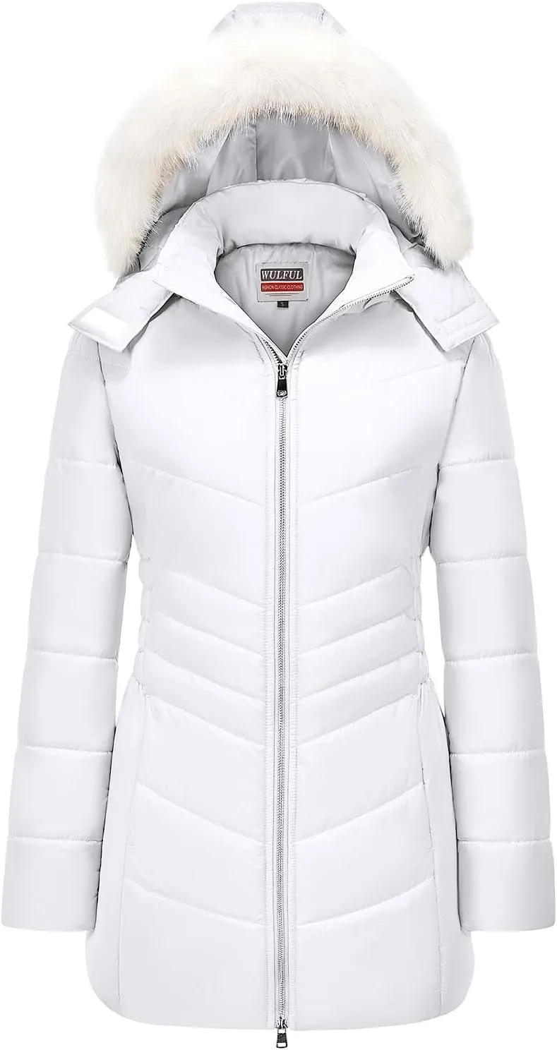 WULFUL Women's Winter Coats Long Warm Thicken Puffer Jackets Outwear With Removable Fur Hood