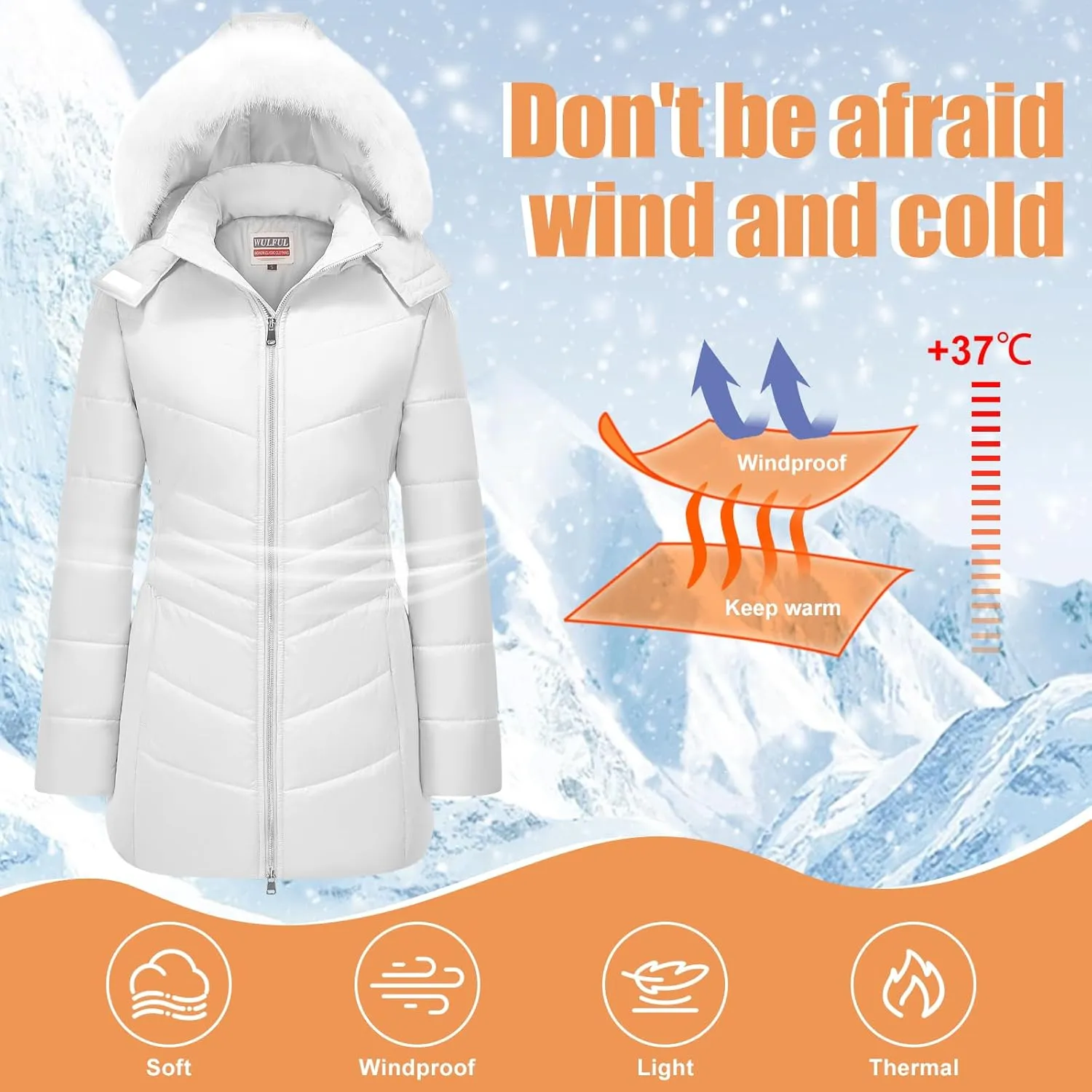 WULFUL Women's Winter Coats Long Warm Thicken Puffer Jackets Outwear With Removable Fur Hood