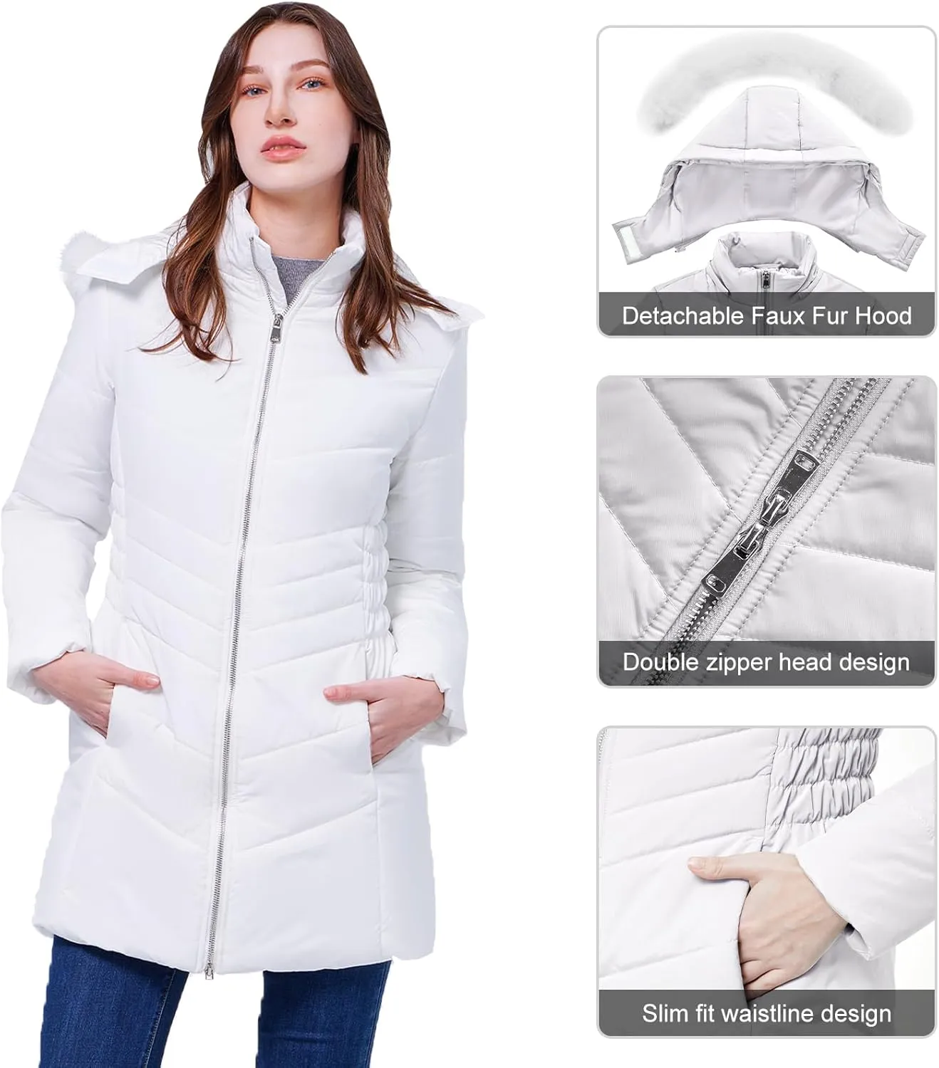 WULFUL Women's Winter Coats Long Warm Thicken Puffer Jackets Outwear With Removable Fur Hood