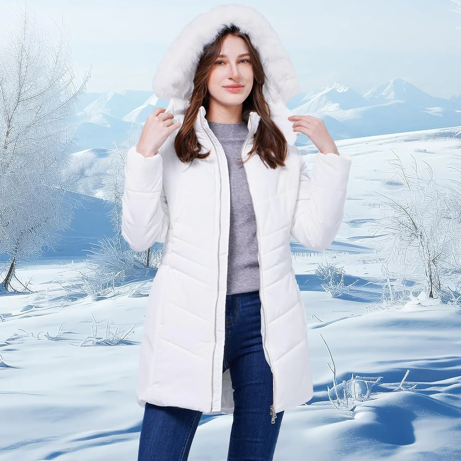 WULFUL Women's Winter Coats Long Warm Thicken Puffer Jackets Outwear With Removable Fur Hood