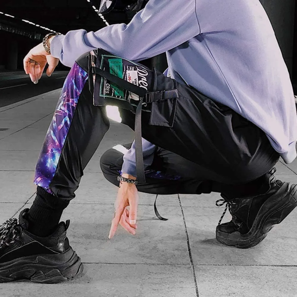 XYXIONGMAO Men's Black Reflective Joggers Overalls Techwear Sweatpants Hip Hop Streetwear Cargo Pants for Men