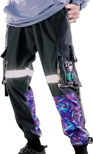 XYXIONGMAO Men's Black Reflective Joggers Overalls Techwear Sweatpants Hip Hop Streetwear Cargo Pants for Men