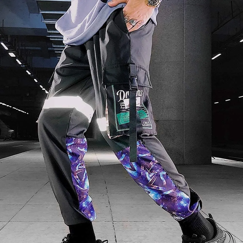 XYXIONGMAO Men's Black Reflective Joggers Overalls Techwear Sweatpants Hip Hop Streetwear Cargo Pants for Men