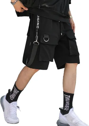 XYXIONGMAO Men's Casual Black Streetwear Techwear Hip Hop Black Cargo Pants Shorts Sweatpants Joggers for Men