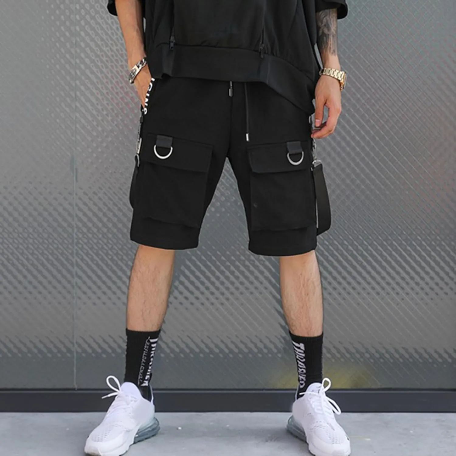 XYXIONGMAO Men's Casual Black Streetwear Techwear Hip Hop Black Cargo Pants Shorts Sweatpants Joggers for Men