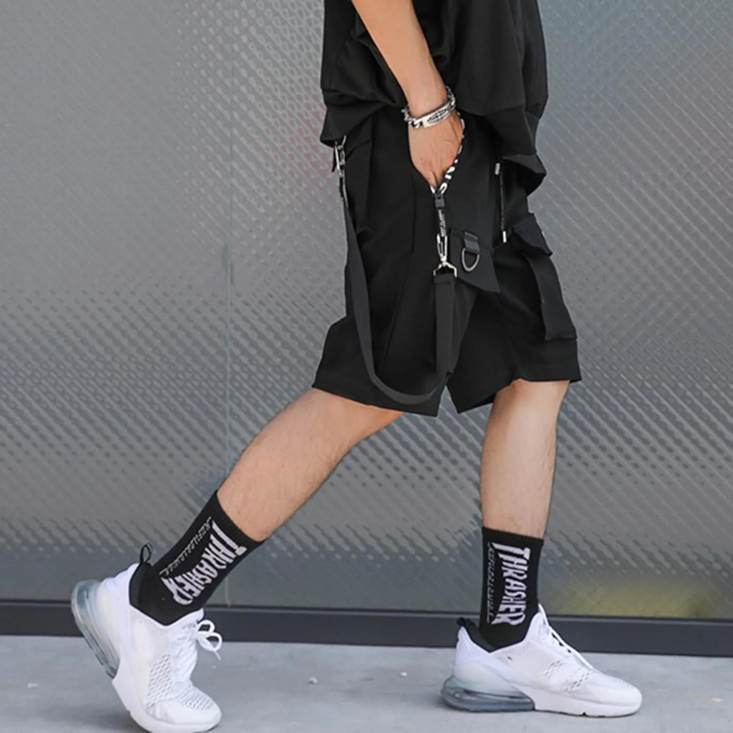 XYXIONGMAO Men's Casual Black Streetwear Techwear Hip Hop Black Cargo Pants Shorts Sweatpants Joggers for Men