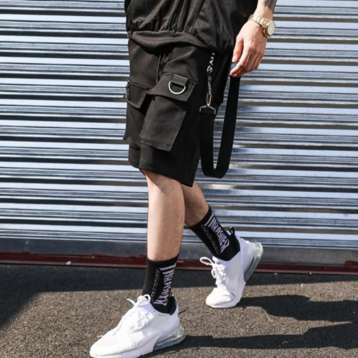 XYXIONGMAO Men's Casual Black Streetwear Techwear Hip Hop Black Cargo Pants Shorts Sweatpants Joggers for Men