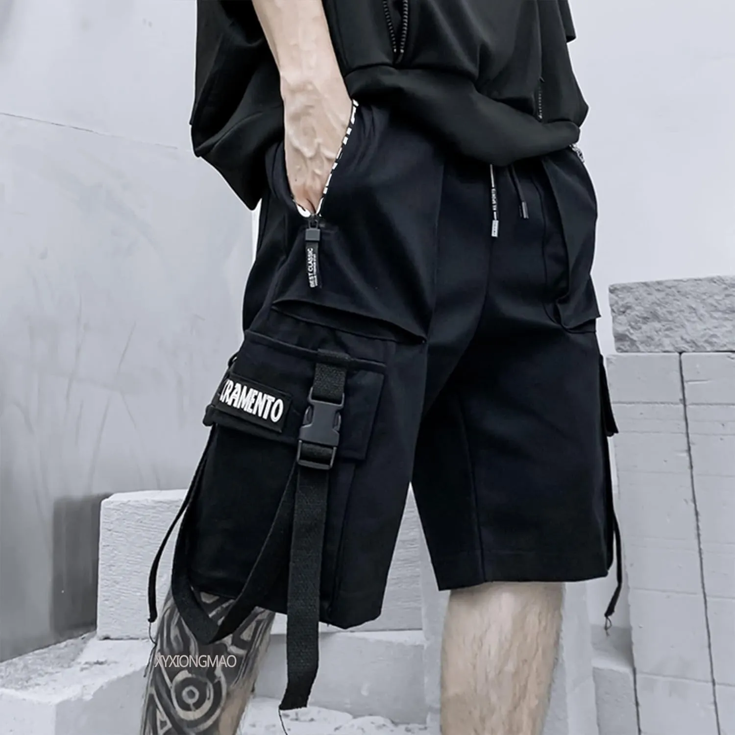 XYXIONGMAO Men's Joggers Techwear Black Hip Hop Cargo Shorts Streetwear Sweatpants Cargo Pants for Men