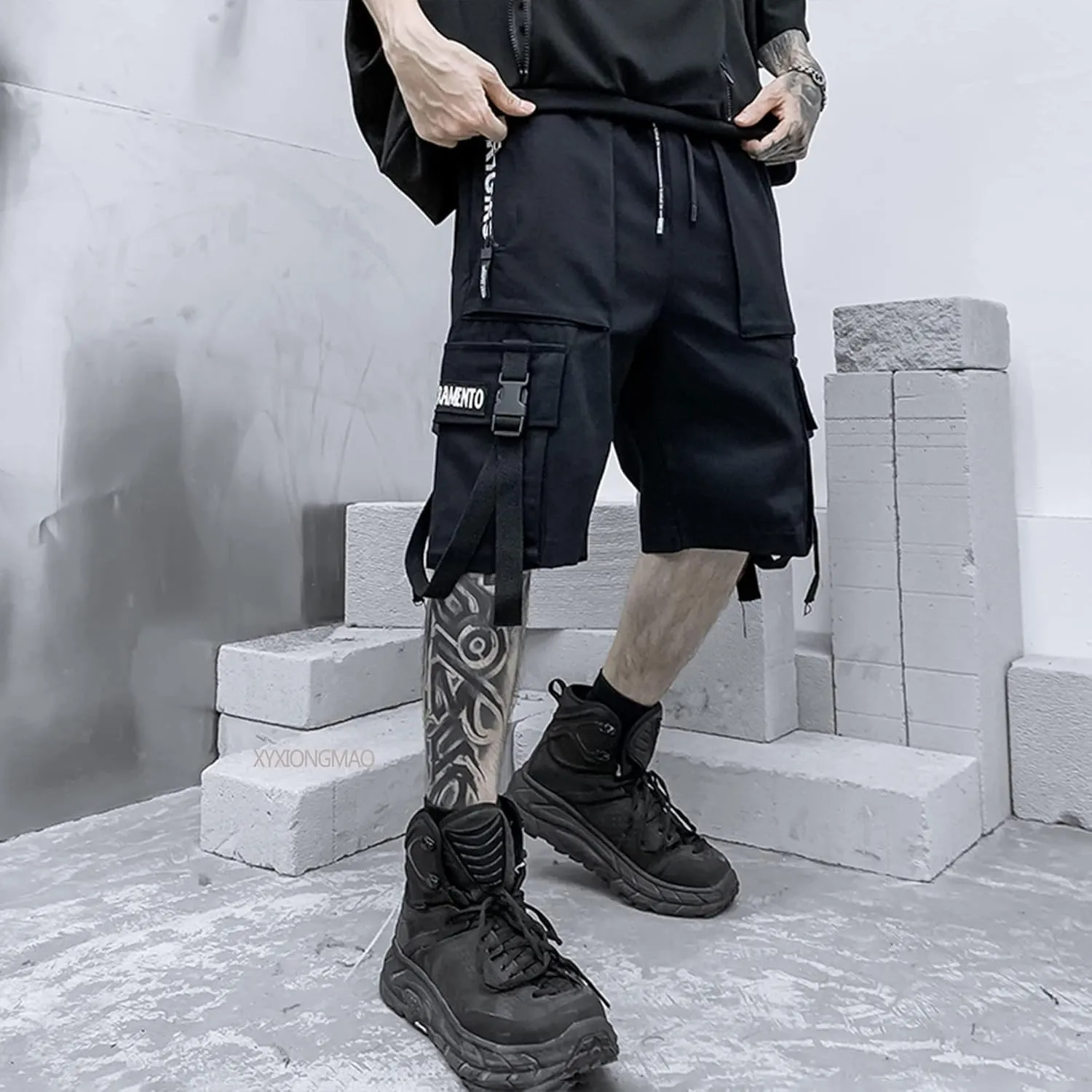 XYXIONGMAO Men's Joggers Techwear Black Hip Hop Cargo Shorts Streetwear Sweatpants Cargo Pants for Men