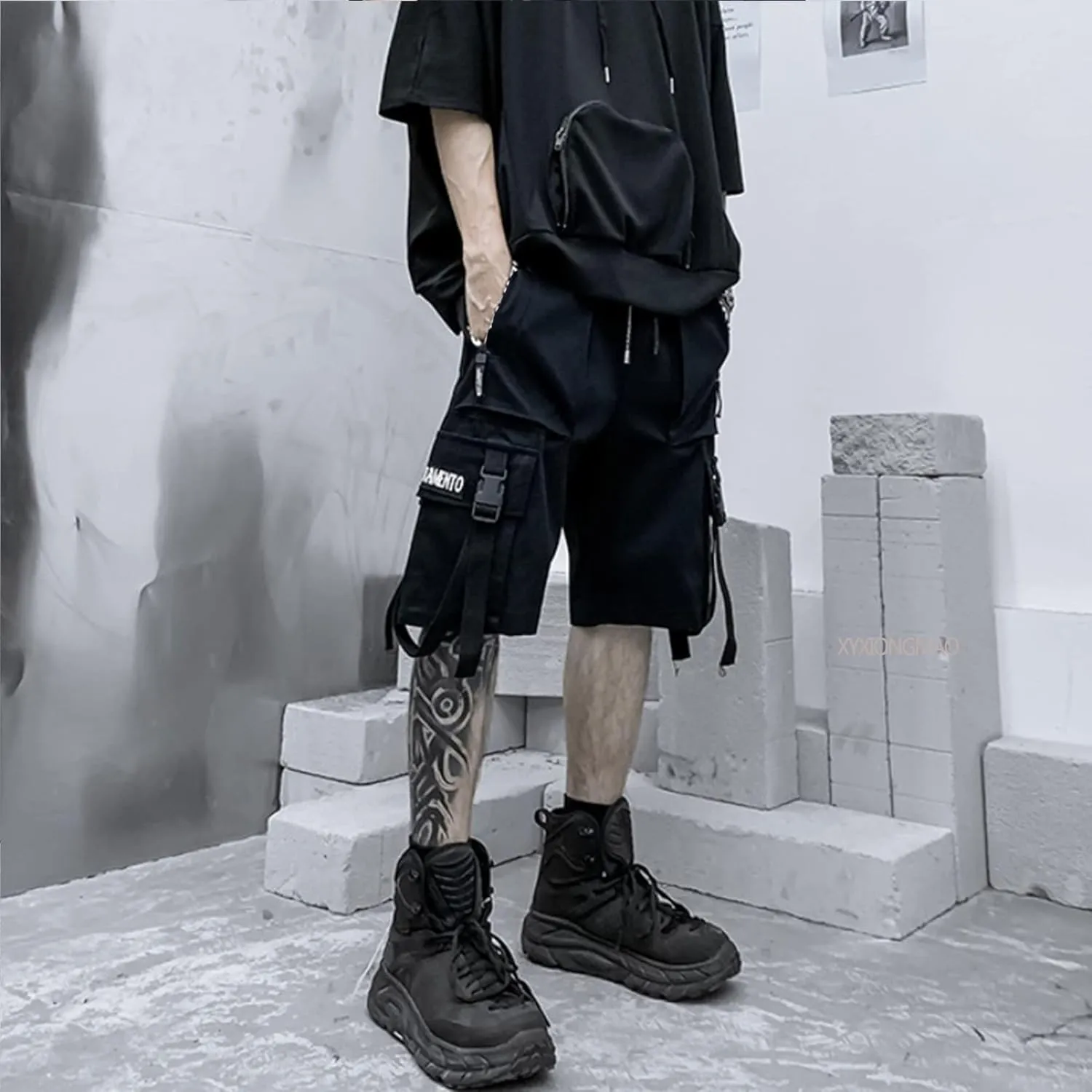 XYXIONGMAO Men's Joggers Techwear Black Hip Hop Cargo Shorts Streetwear Sweatpants Cargo Pants for Men