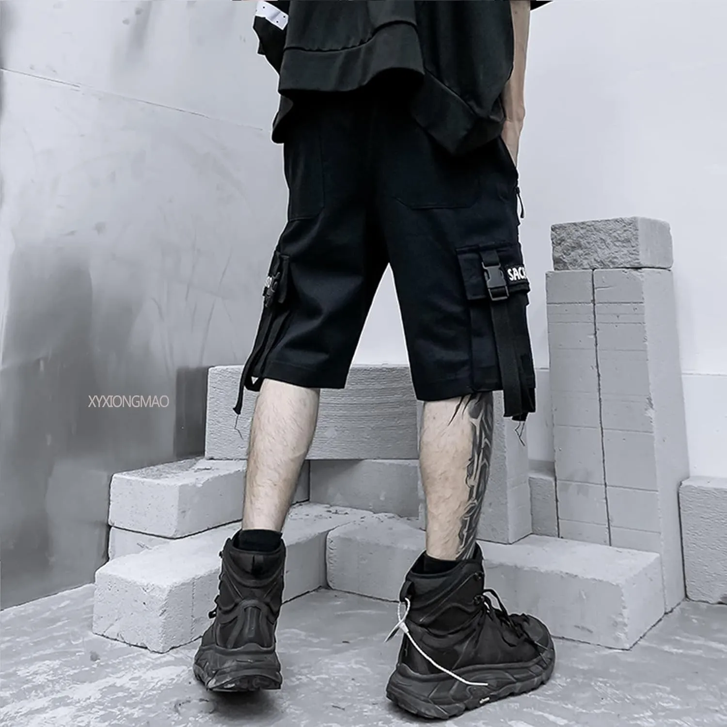 XYXIONGMAO Men's Joggers Techwear Black Hip Hop Cargo Shorts Streetwear Sweatpants Cargo Pants for Men
