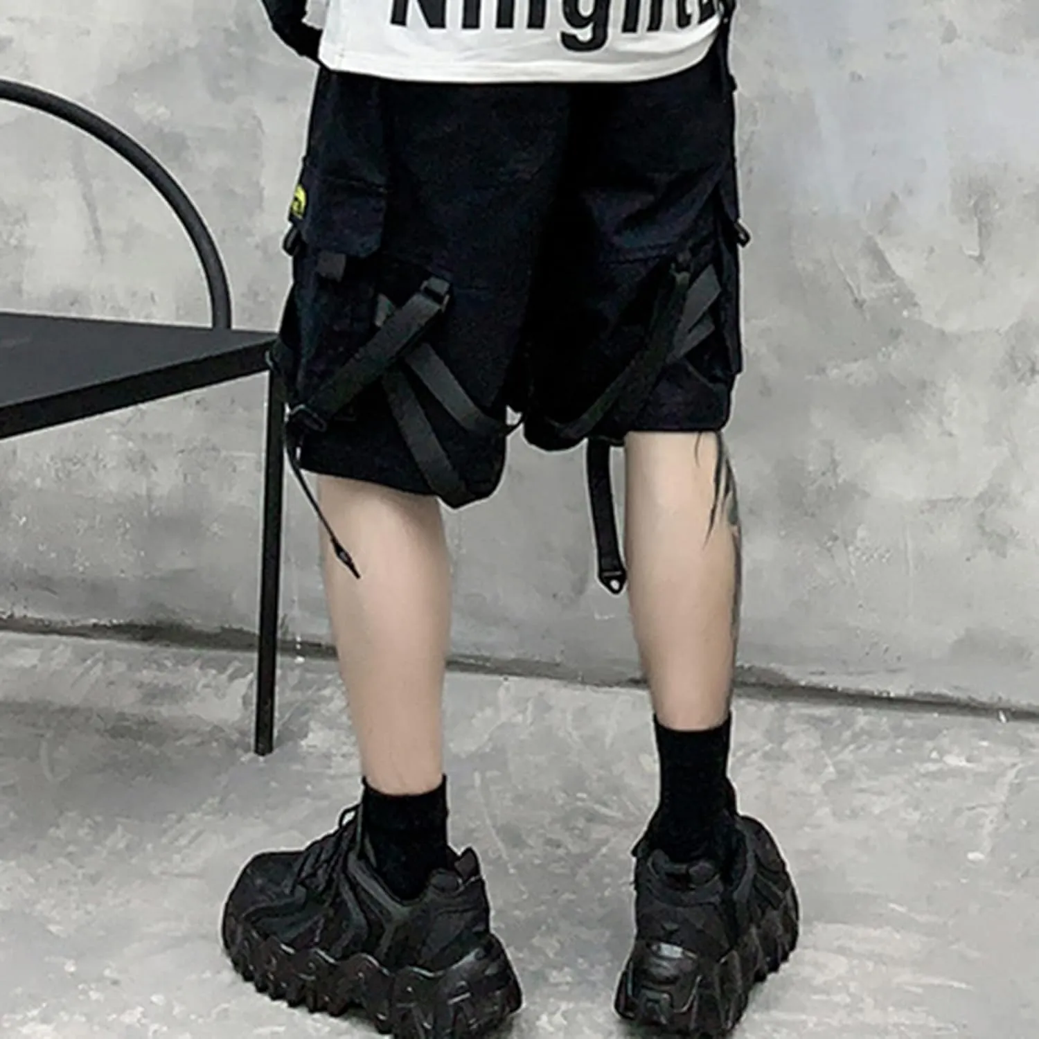 XYXIONGMAO Men's Streetwear Black Techwear Pants Gothic Cargo Tactical Shorts Joggers Hip Hop Overalls for Men