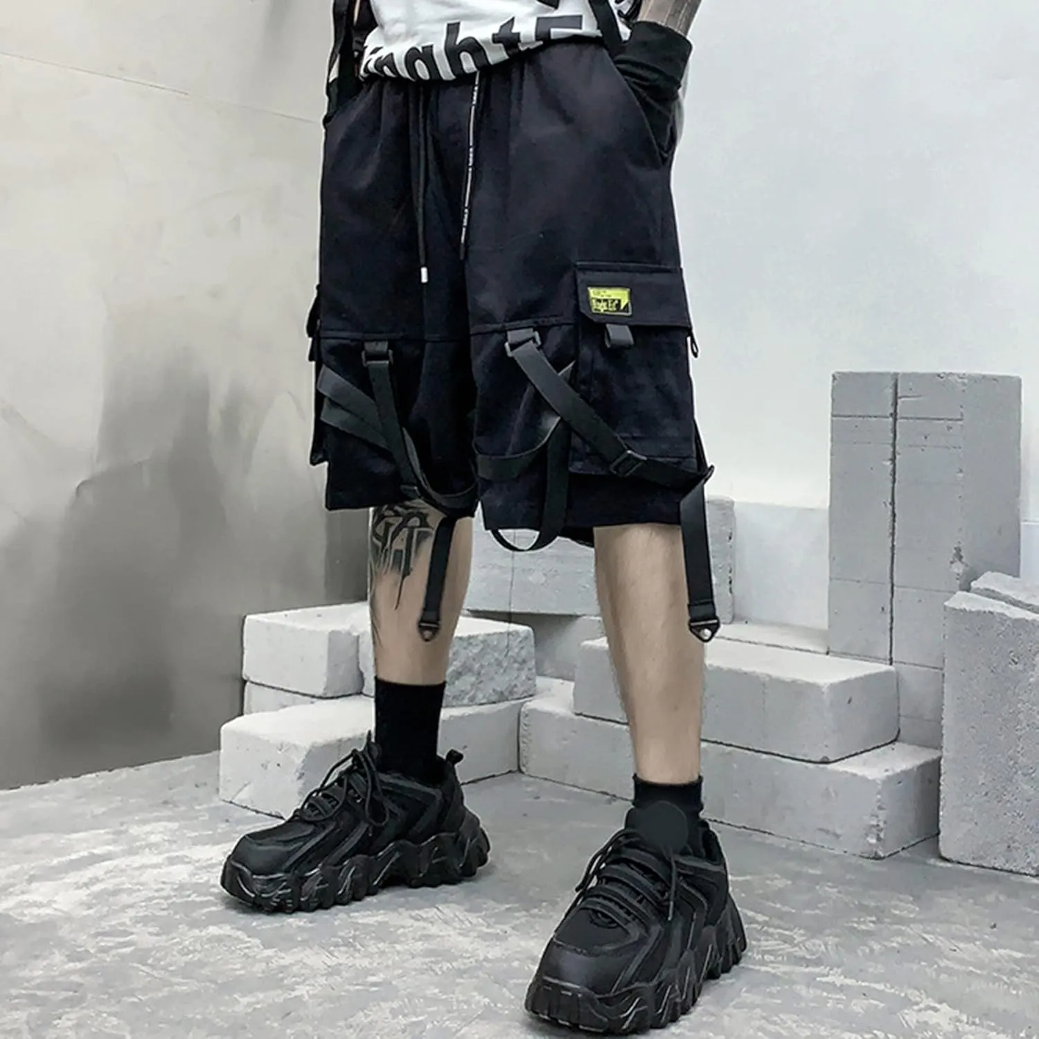 XYXIONGMAO Men's Streetwear Black Techwear Pants Gothic Cargo Tactical Shorts Joggers Hip Hop Overalls for Men