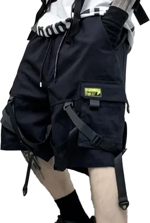 XYXIONGMAO Men's Streetwear Black Techwear Pants Gothic Cargo Tactical Shorts Joggers Hip Hop Overalls for Men