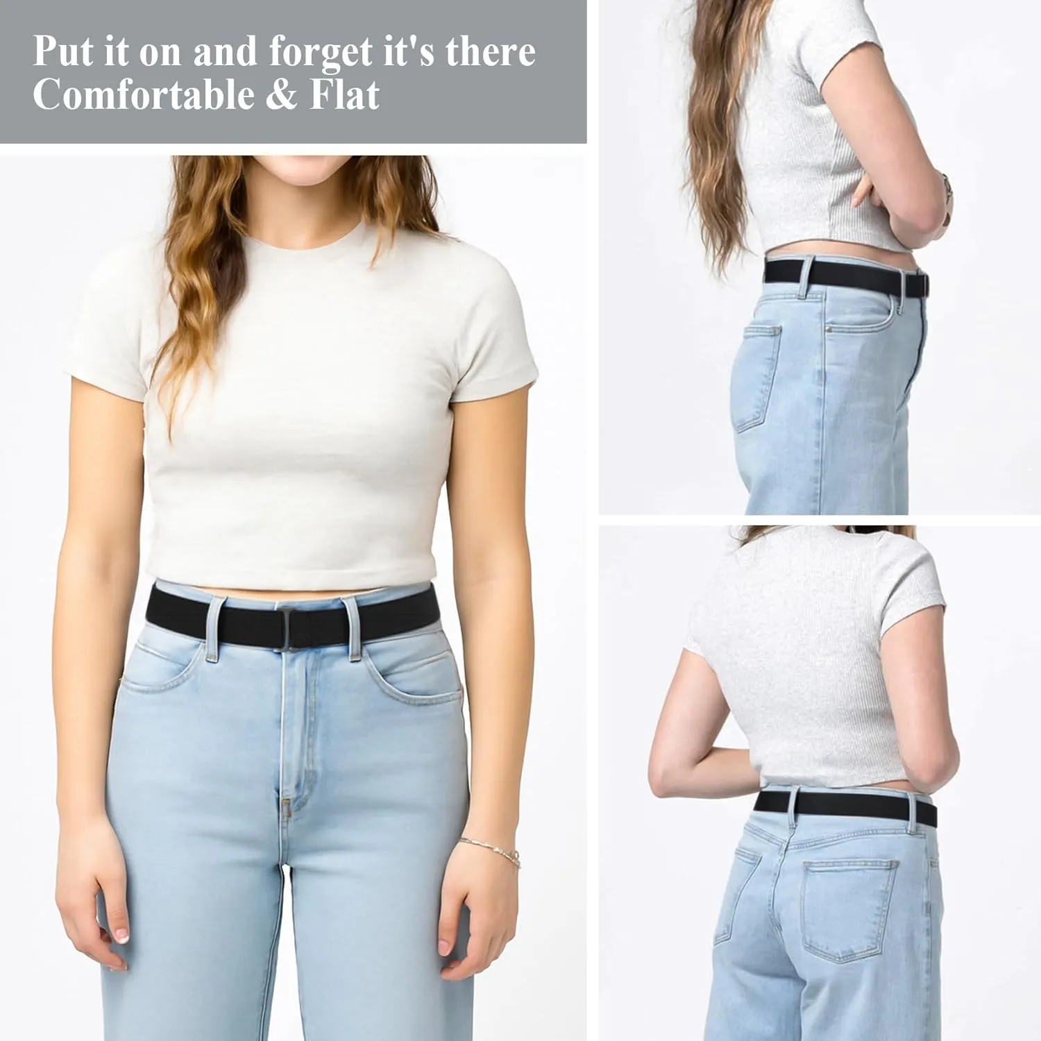 XZQTIVE No Show Invisible Elastic Belt for Women & Men, Adjuatable Stretch Belt with Flat Buckle for Jeans Pants Dreses