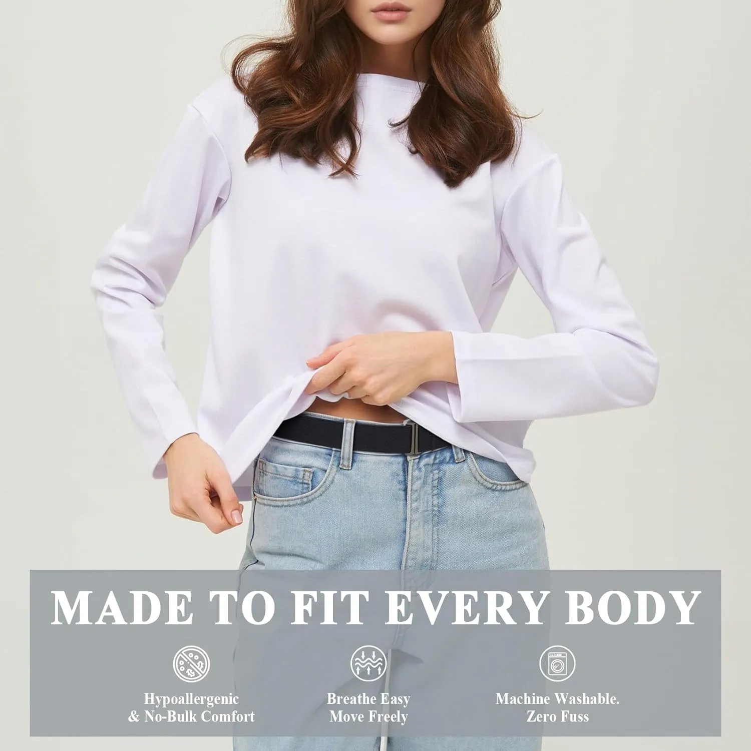 XZQTIVE No Show Invisible Elastic Belt for Women & Men, Adjuatable Stretch Belt with Flat Buckle for Jeans Pants Dreses