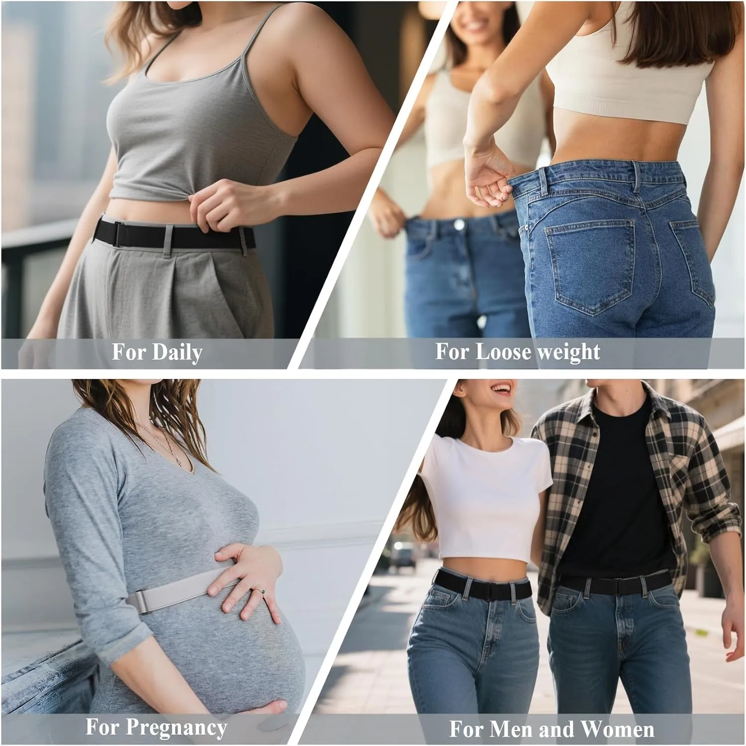 XZQTIVE No Show Invisible Elastic Belt for Women & Men, Adjuatable Stretch Belt with Flat Buckle for Jeans Pants Dreses