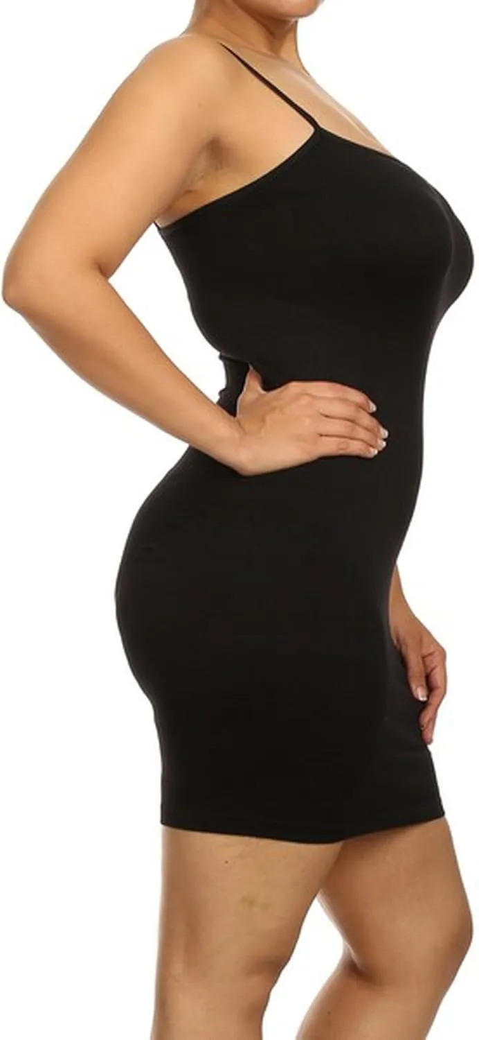 Yelete Women's Plus Size Nylon Seamless Long Cami Slip Dress