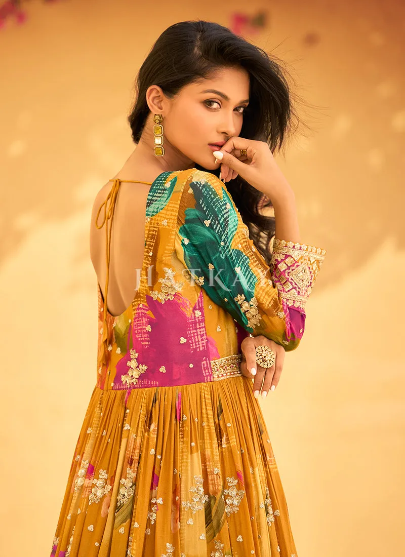 Yellow Embroidered Floral Anarkali Dress