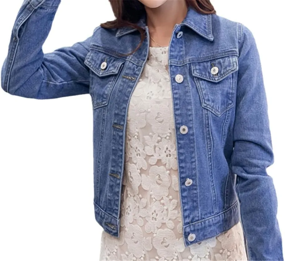 Yeuyyben Women's Denim Jacket Spring And Autumn Casual Short Denim Jacket Women's Solid Color Jacket