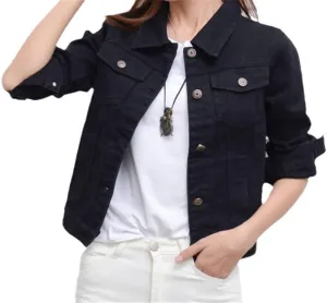 Yeuyyben Women's Denim Jacket Spring And Autumn Casual Short Denim Jacket Women's Solid Color Jacket