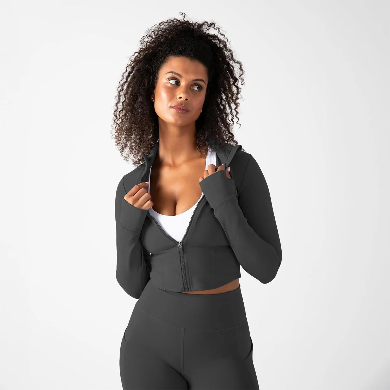 YITTY Active Women's UltraLuxe Cropped Full Zip Jacket, Athleisure, 4-Way-Stretch, Thumbholes
