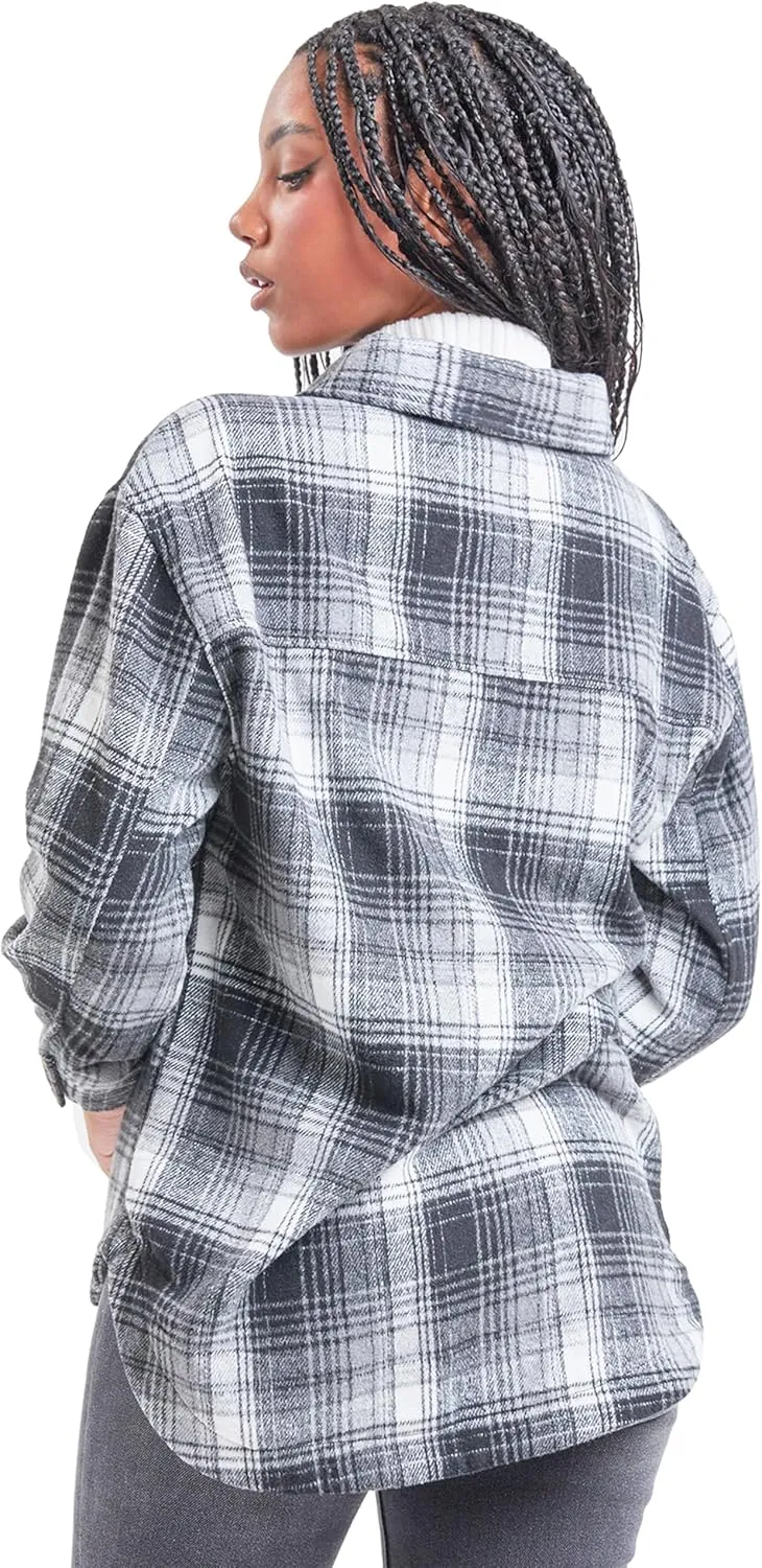 YMI Women's Junior Full Length Plaid Shacket