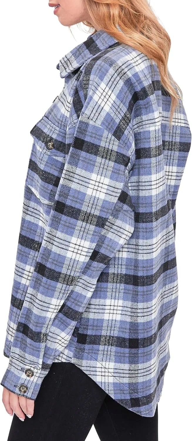 YMI Women's Junior Full Length Plaid Shacket