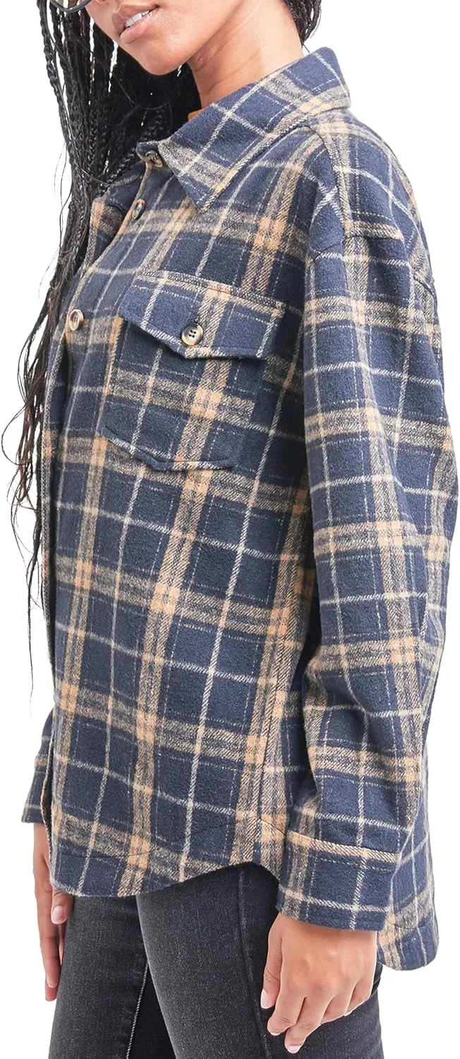 YMI Women's Junior Full Length Plaid Shacket