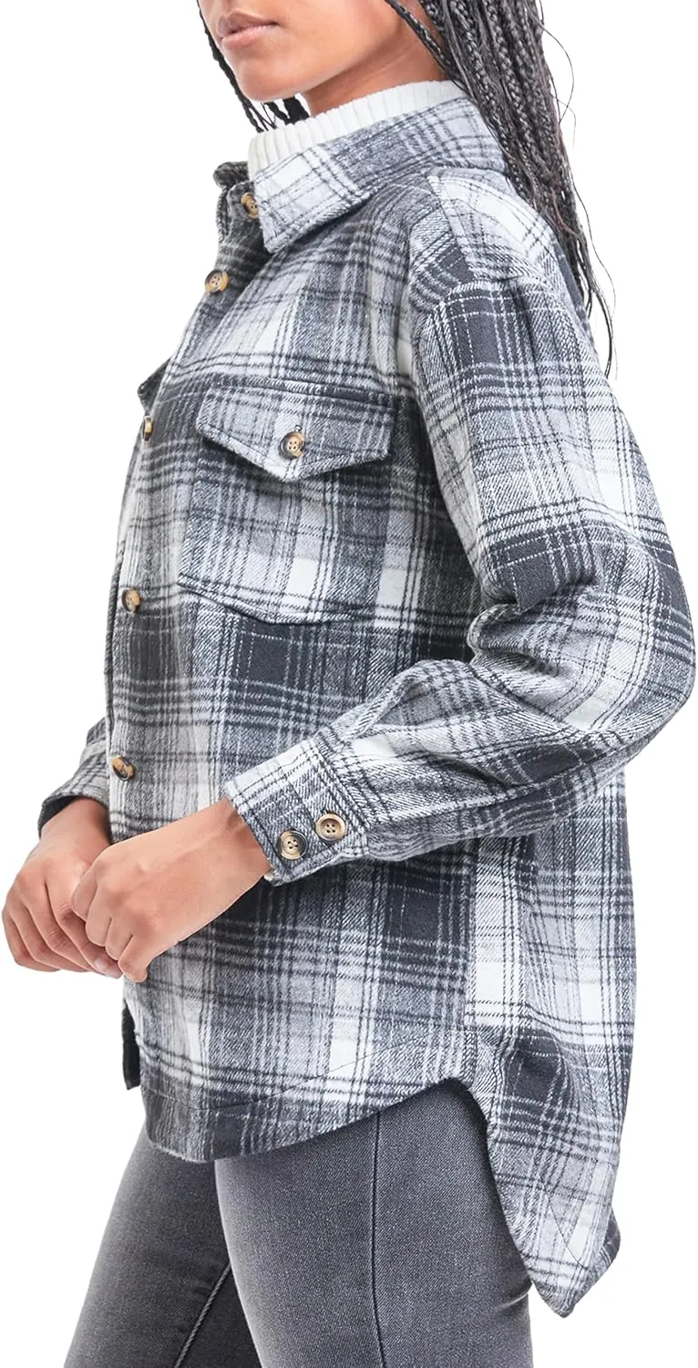 YMI Women's Junior Full Length Plaid Shacket