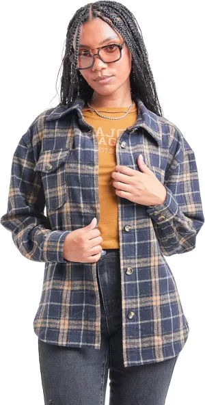 YMI Women's Junior Full Length Plaid Shacket