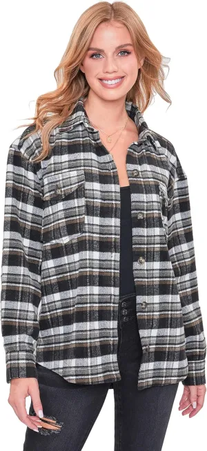 YMI Women's Junior Full Length Plaid Shacket