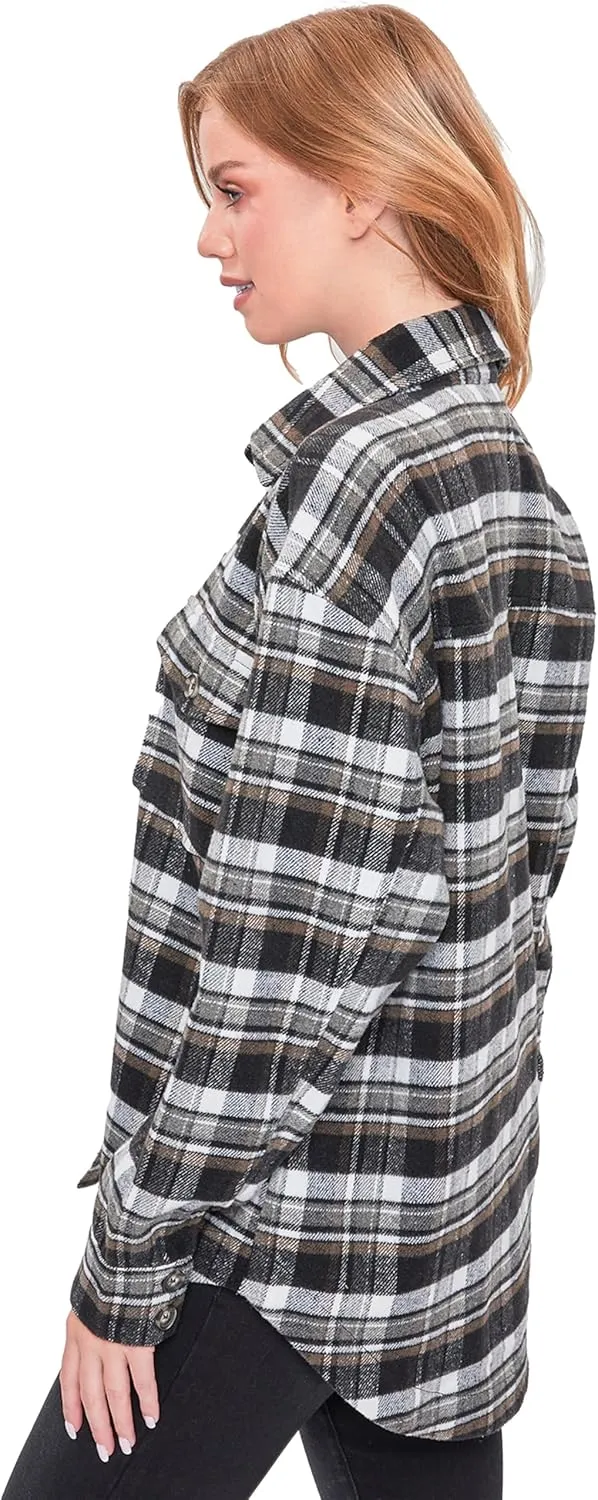 YMI Women's Junior Full Length Plaid Shacket