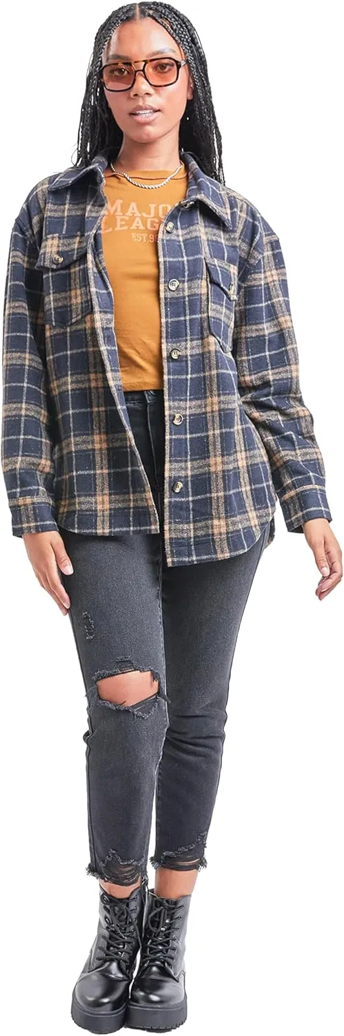 YMI Women's Junior Full Length Plaid Shacket