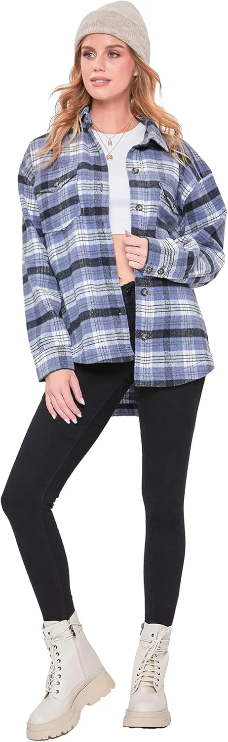 YMI Women's Junior Full Length Plaid Shacket
